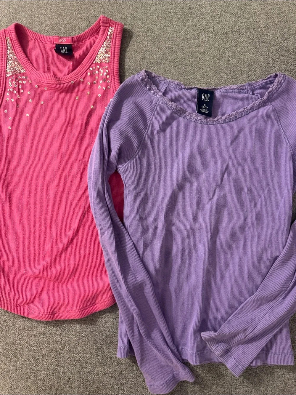 5/$15- GAP Girls Hot Pink Sequin Tank + Lavender Ribbed Long Sleeve Top - 2-Pack